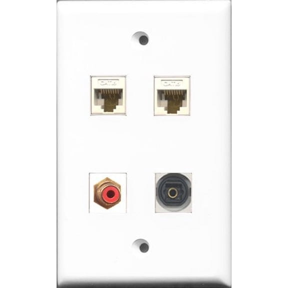 RiteAV 1 Port RCA Red and 1 Port Toslink 2 Port Cat6 Ethernet White Wall Plate