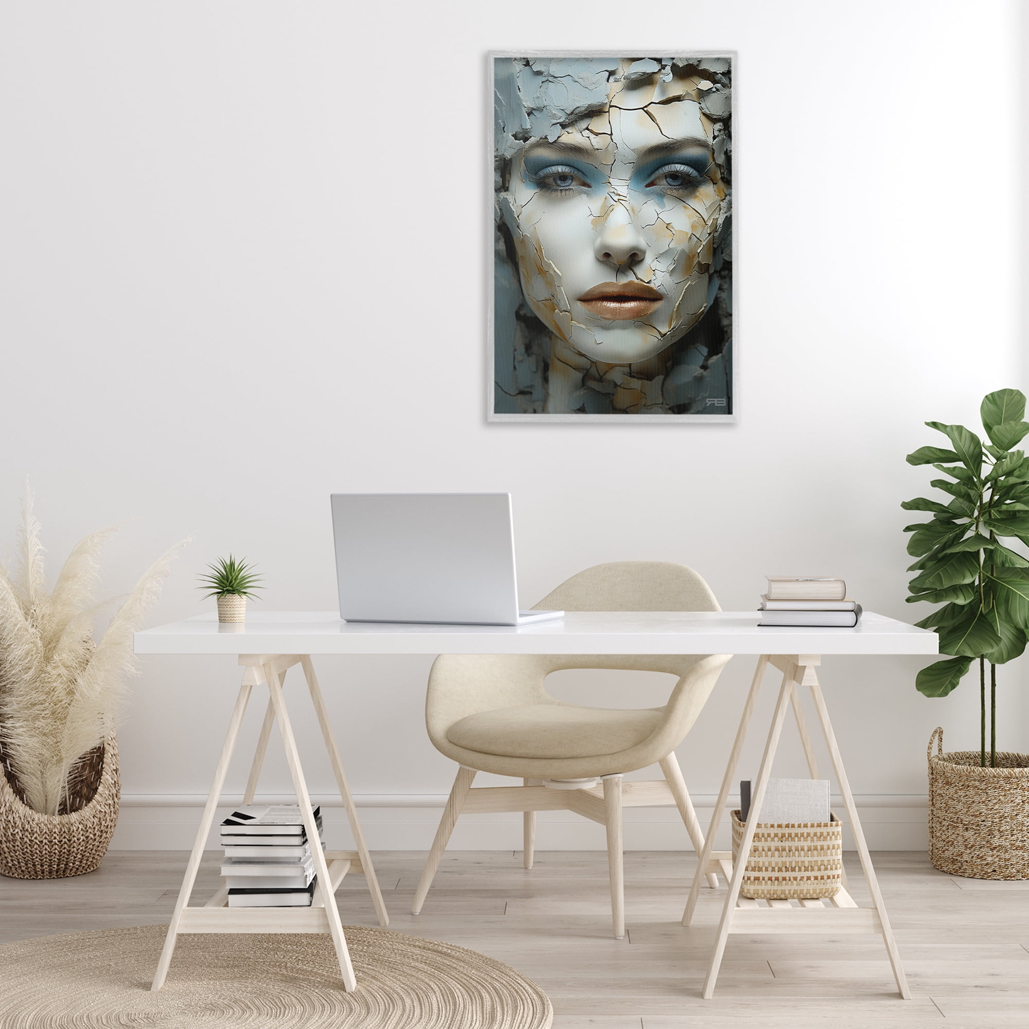 Stupell Industries Cracked Face Abstraction Novelty Painting Gray Framed Art Print Wall Art, 20 x 30