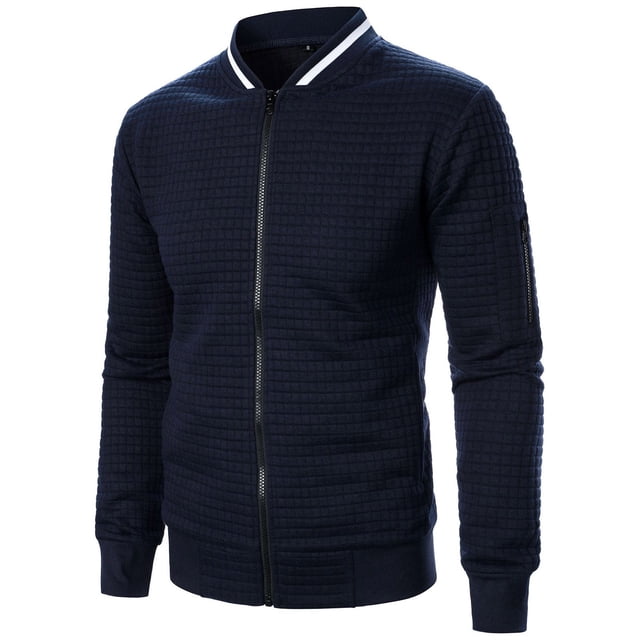 RXIRUCGD Man Solid Color Zipper Stand Collar Hoodie Coat, Navy, Size: 3XL