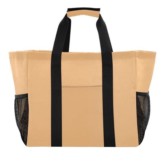Reusable Grocery Bags with Handle Side Pocket Waterproof Shopping Portable Tote Summer Tan