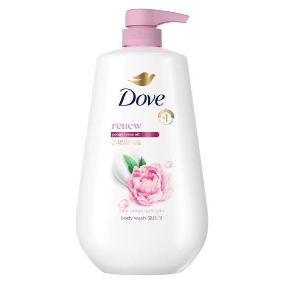 Dove Body Wash With Pump For 24hr Lotion-Soft Skin Renew Peony & Rose Oil Moisturizing Skin Cleanser With No Sulfates No Parabens ,30.6 fl oz