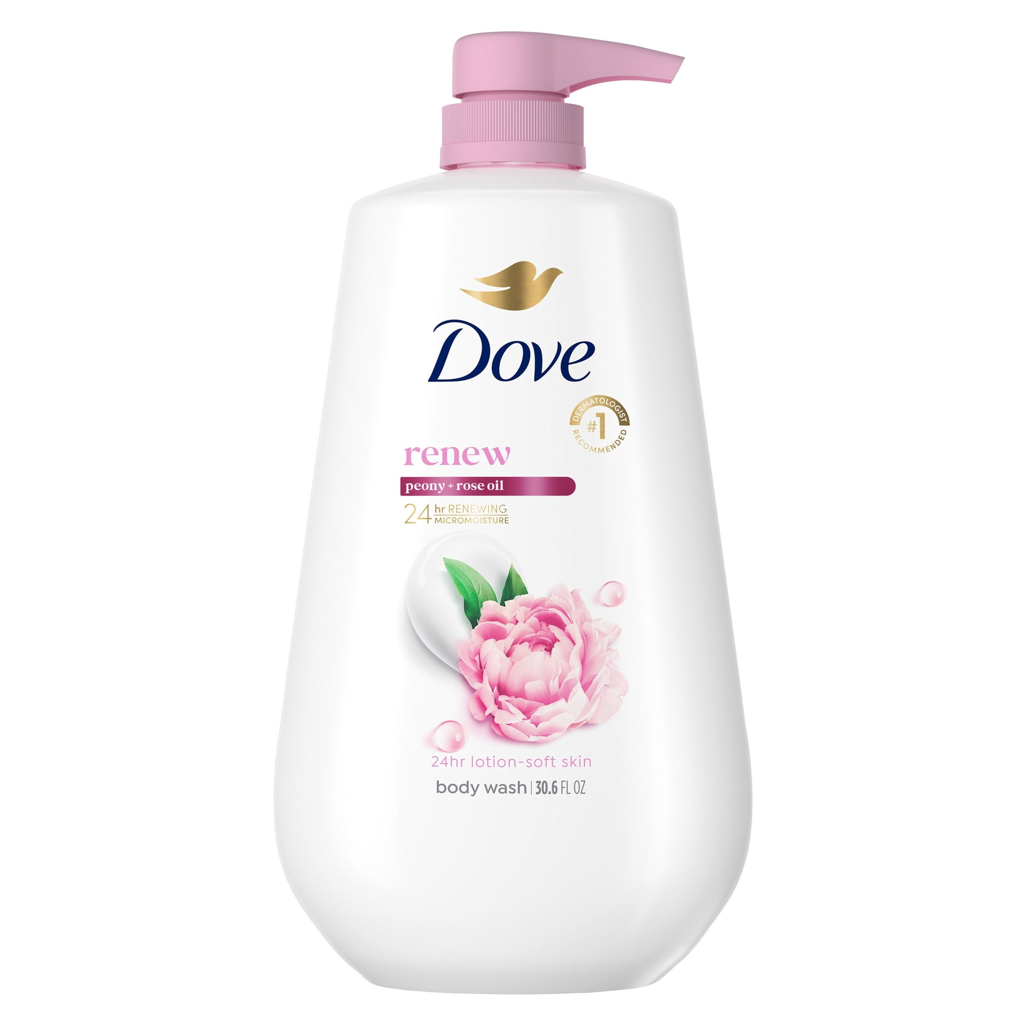 Dove Body Wash With Pump For 24hr Lotion-Soft Skin Renew Peony & Rose Oil Moisturizing Skin Cleanser With No Sulfates No Parabens ,30.6 fl oz