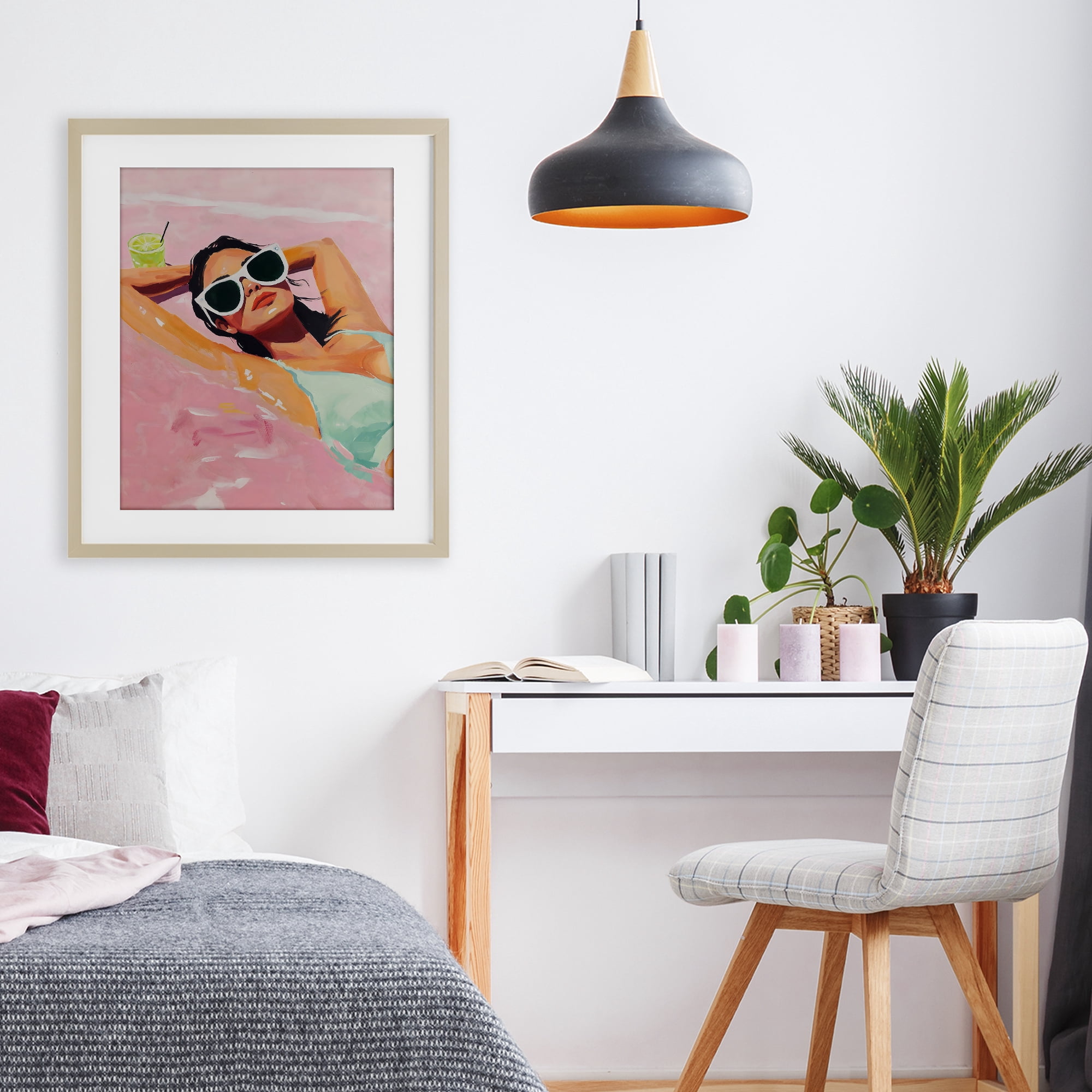Stupell Industries Trendy Summer Girl Birch Framed Print Under Glass, design by The Prints Vibe