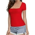 thumbnail image 1 of Yuyuzo Femmes Été Manches Courtes Tops Col Carré Carré Cou Sortir Top Slim T Shirts Basique Tee Shirt, 1 of 4