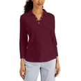 thumbnail image 3 of MSRP $37 Karen Scott Womens Cotton Studded Johnny-Collar Top Red Size Large, 3 of 4