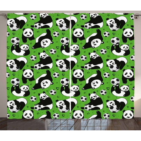 Hand Drawn Hearts (Soccer Curtains 2 Panels Set, Funny Panda Animals Playing with Balls Hand Drawn Style Hearts and Stars, Window Drapes for Living Room Bedroom, 108W X 90L Inches, Lime Green Black)