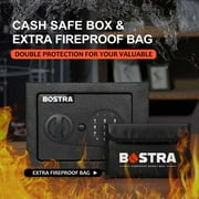 Bostra Digital Safe Box with Alarm System, Sensor Light & Fireproof Bag, 9x 6.6x 6.5, 0.23 Cubic Feet, Black