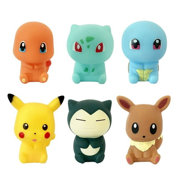 Pokemon Pikachu 6pcs Water Toys 5-6 CM Squeak & Float Bath Toy Anime Eevee Snorlax Charmander Squirtle Bulbasaur For Boys Girls