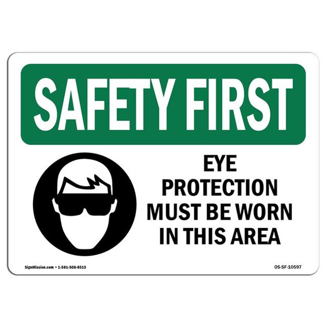 SignMission OS-SF-A-1218-L-10597 Premier Signe de Sécurité de 12 x 18 Po - la Protection des Yeux Doit Être Portée avec un Symbole