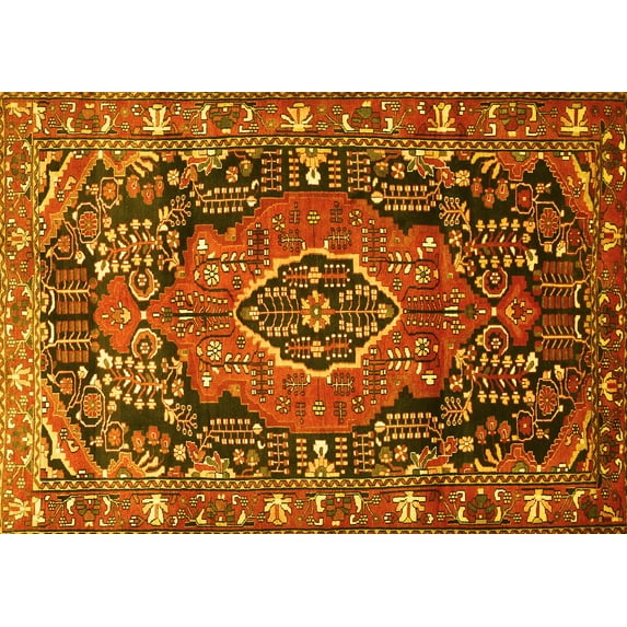 Ahgly Company Machine Washable Indoor Rectangle Persian Yellow Traditional Area Rugs, 2' x 4'