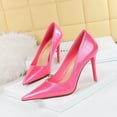 thumbnail image 4 of Zapatos de mujer minimalistas, delgados, clásicos, ultraaltos, con tacón de boca baja, puntiagudos, de cristal, lacados, de cuero, para banquetes, 4 of 5
