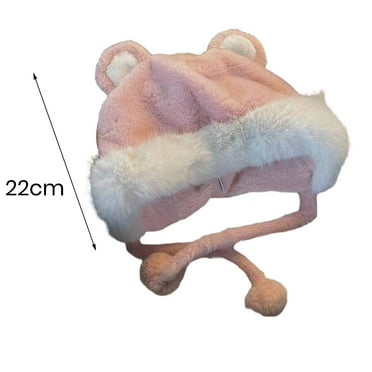 Cute Bear Hat With Furry Ears - Super Soft Plush Winter Hat For Girls & Kids