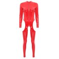 thumbnail image 4 of RUNQHUI Womens One Piece Cutout Leather Jumpsuits Rave Party Bodysuits Bodycon Catsuits Red M, 4 of 7