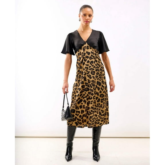 Leopard Printed Satin Midi Dress