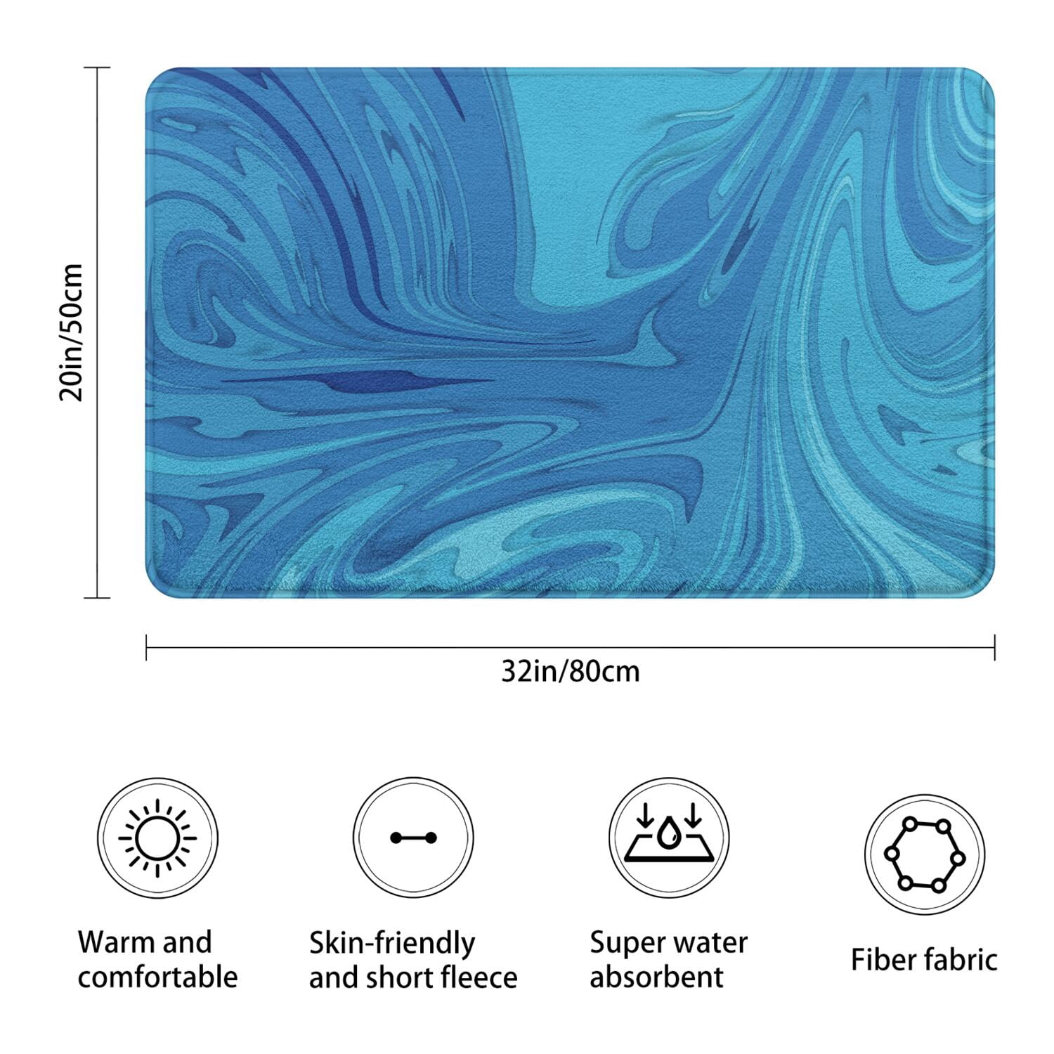 20x32 Inch Ultra Soft Faux Bath Mat Non Slip Absorbent Microfiber Bathroom Rug, Liquid & Marble Print