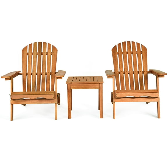 Patiojoy Outdoor 3 Pieces Adirondack Chair Patio Furniture Set Eucalyptus Wood