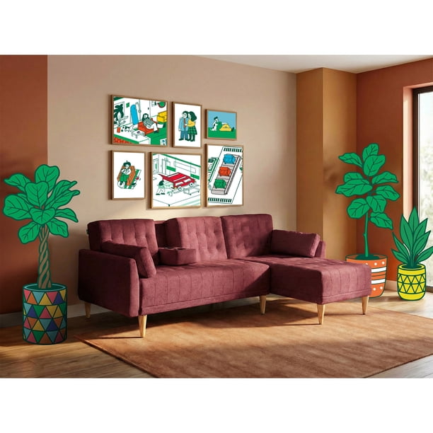 Sala Modular Reversible De Lino Rojo Modelo Carlton