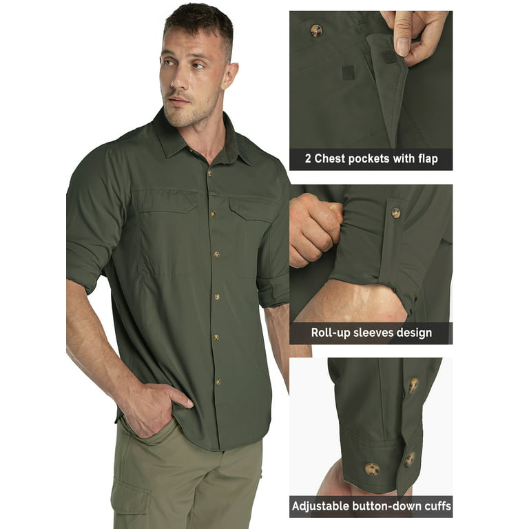 33,000ft Men's UPF 50+ UV Protection Long Sleeve Hiking Shirts Breathable Quick Dry Fishing Shirts for Safari Outdoor, Size: Medium