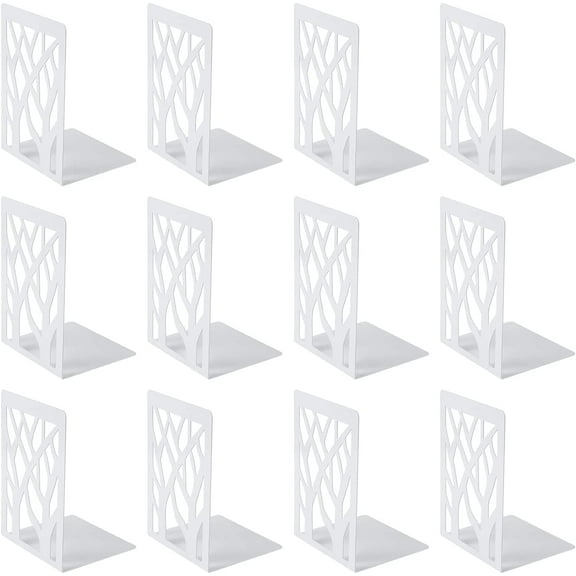 6 Pairs Book Ends Metal Bookends Supports Book Stoppers (White)
