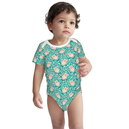 

Kdxio Pig And Flower Pattern Unisex Baby Cotton Short Sleeve Bodysuits-6 Months