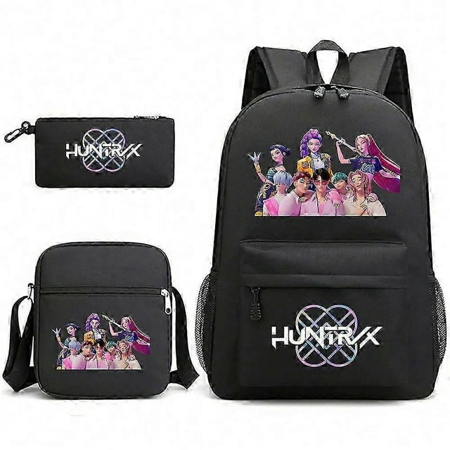 Demon Hunters Backpack Students Schoolbag Pencil Case Shoulder Bag Three-piece Set