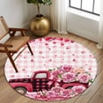 thumbnail image 2 of Round Rug 7Ft Washable Non-Slip, Valentine's Day Circle Area Rugs for Living Room Bedroom, Pink Romantic Truck Love Roses Red Plaid Indoor Floor Mats Carpet Runner for Home Decor Aesthetic, 2 of 8