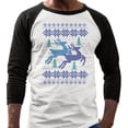 thumbnail image 2 of Reindeer Christmas Cross Stitch Three-Quarter Raglan Sleeve Baseball Shirt Unisex X-Small White/Black, 2 of 5