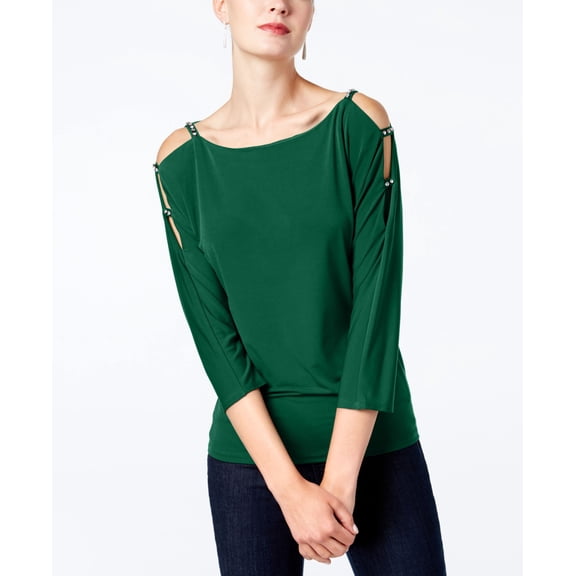 Petite Embellished Cold Shoulder Top Hunter Forest PM