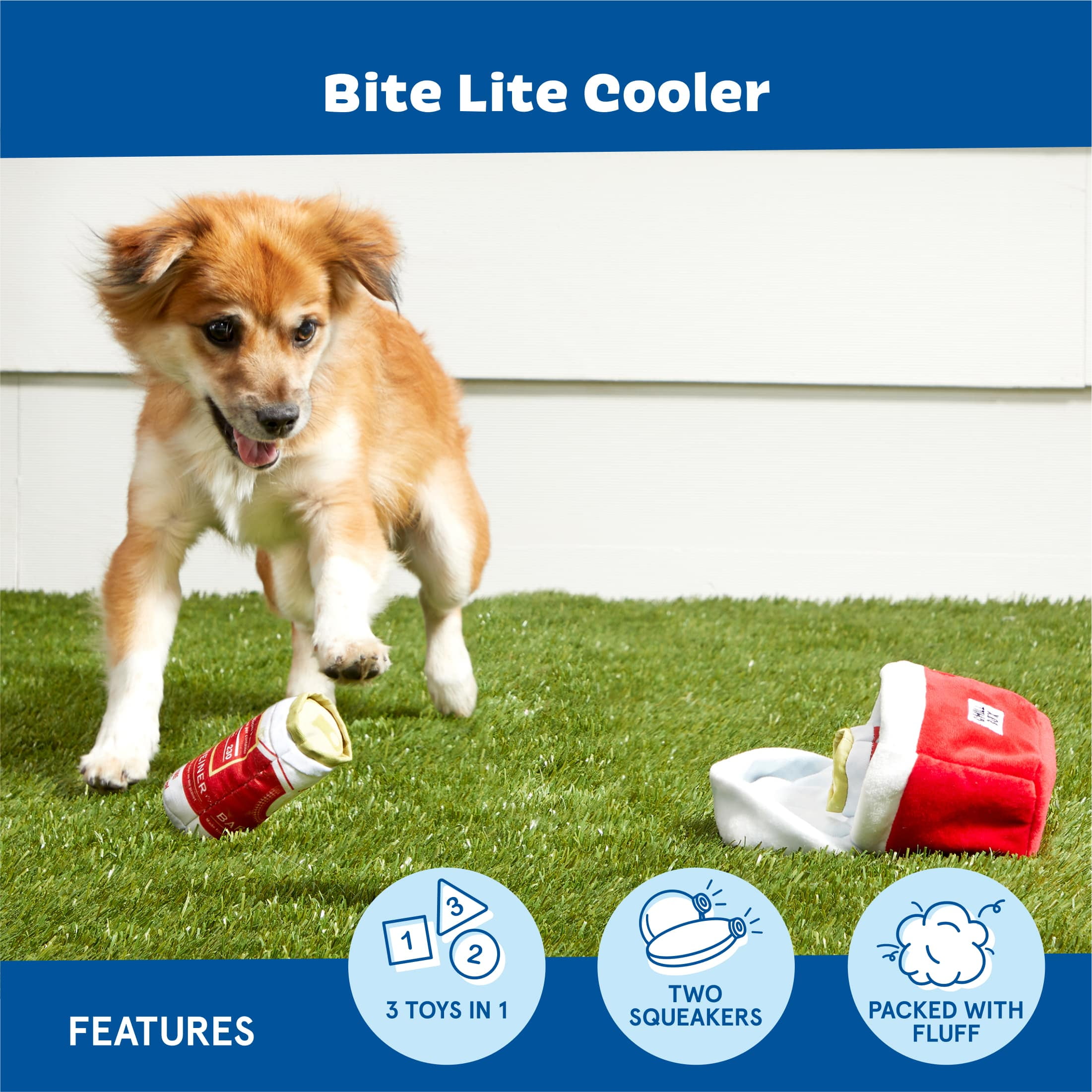 BARK Bite Lite Beer Cooler Cookout Beer Can Plush Dog Toy