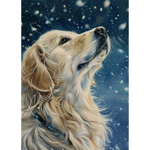 5D DIY Diamond Art Golden Retriever in Snow DIY Paint with Full Drill Round Diamond Gems Painting by Number Kits for Adults Art Craft Home Wall Decor 15.8x19.8in