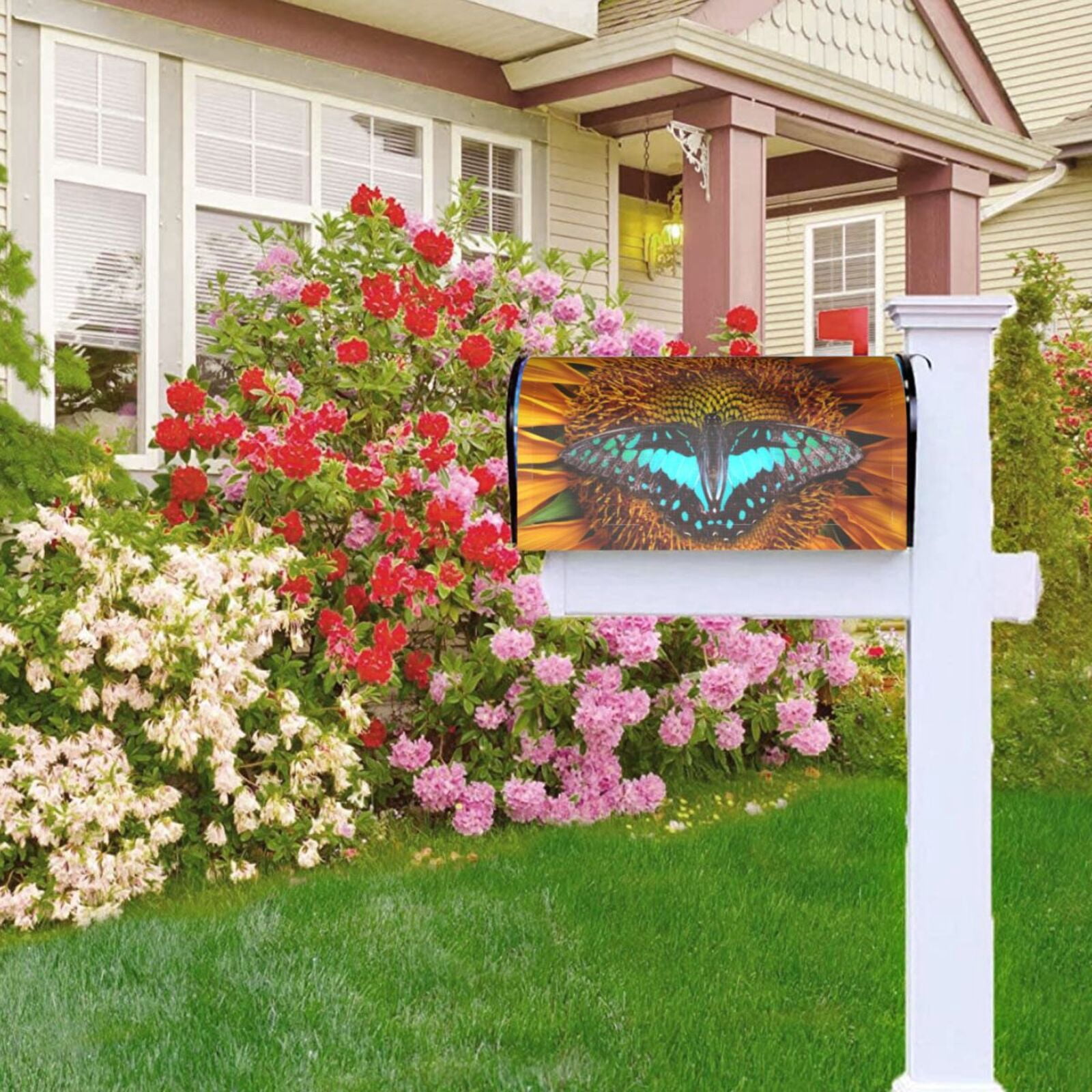 Gukieu Butterfly Alighted On Sunflowers Print Magnetic Mailbox Cover, Sun-proof and Waterproof Home Yard Mailbox Cover-21x18 in