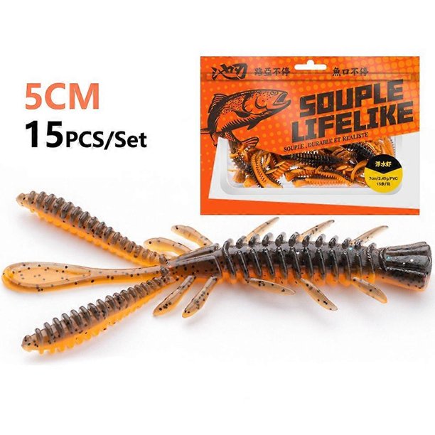 CHIREN 15Pcs Set 5cm Floating Shrimp Fishing Lures Soft Fishing Bait Artificial Swim Lure - Dark Red