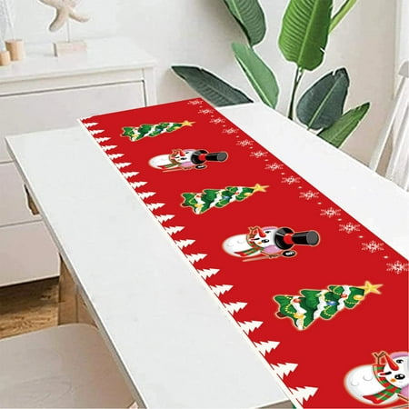 

IHEOJAOC Christmas Tablecloth Red Snowman Christmas Tree Christmas Tablecloth Rectangle 72 X 14 Inch Washable Polyester Checkered Table Cloths for Xmas Dinner/Party Decoration/Holiday