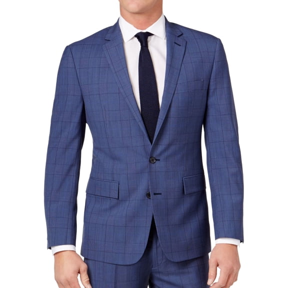 Ryan Seacrest Mens Herringbone Two Button Blazer Jacket, Blue, 44 Long