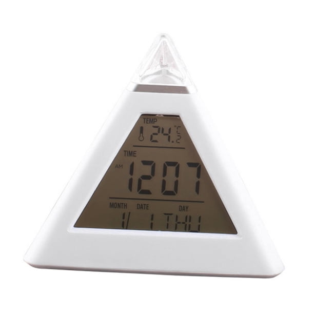Reloj despertador piramidal digital Función de repetición Calendario Temperatura Tiempo Decoración Reloj de para regalos de Navidad