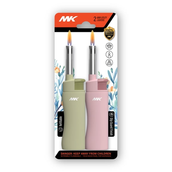 MK Lighter Refillable Mini Utility Lighter - Pastel Series - 2 Pack