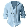 thumbnail image 4 of Sopiago Long Sleeve Linen Shirt Men Casual Summer Mens Button Down Shirts Cotton Linen Beach Hoodie Top with Hood Sky Blue,XL, 4 of 4