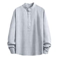 thumbnail image 2 of Lmueinov Striped Long Sleeve Shirts for Men Plus Size Button Mock Neck Loose Fit Tops Office Vacation Casual Vacation Outfits, 2 of 4