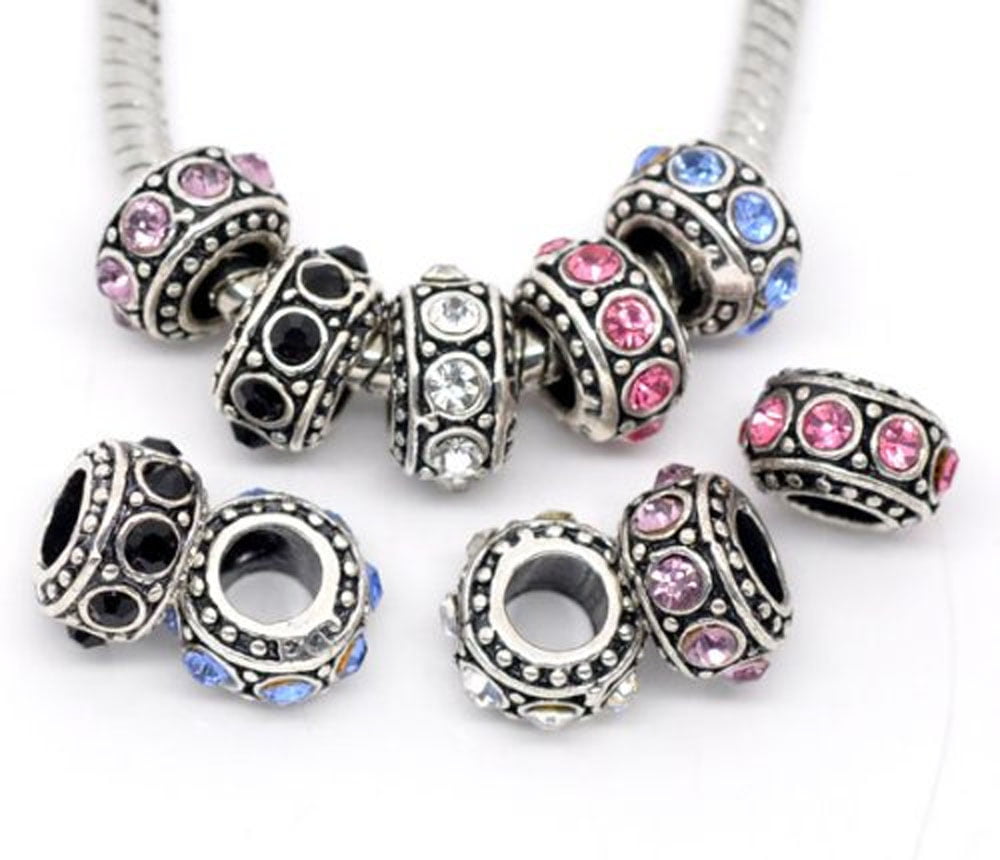 50PCS MIX Silver Tone Tibetan Charm Beads Rondelle Spacer Murano Bracelet Making 