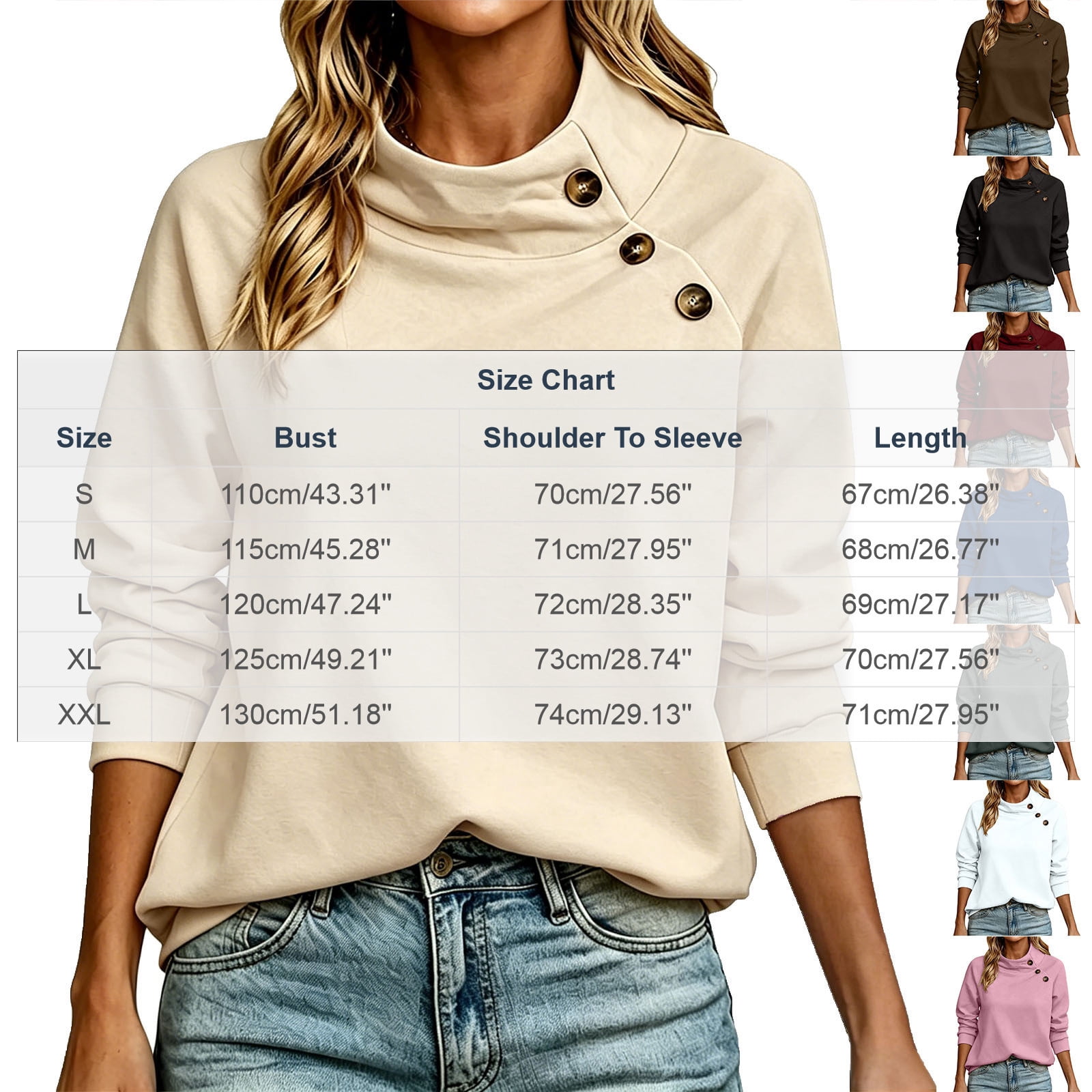 Kinrui Womens Mock Neck Sweatshirts Collared Button Placket Pullover Tops Lounge Wear L