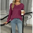 thumbnail image 5 of Long Sleeve Shirts for Women Pleated Casual Business Blouses Trendy Fashion Tunic Basic Tops Loose Trendy Fall Crew Neck T-Shirts, 5 of 7