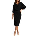 thumbnail image 2 of Asgosdo Women Cowl V Neck Batwing 3/4 Sleeve Office Pencil Midi Sheath Dress, 2 of 5