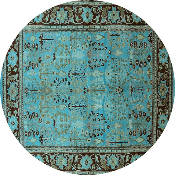 Ahgly Company Indoor Round Oriental Light Blue Industrial Area Rugs, 5' Round