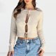 thumbnail image 5 of Jersey con parte delantera abierta para mujer jersey de manga larga con botones y cuello redondo traje de vacaciones, 5 of 9