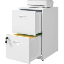 2 Drawer File Cabinet with Lock, Metal File Cabinets for Home Office, Under Desk Storage, Printer Stand, Office File Cabinets for Letters and File Boxes, Assembly Required, White