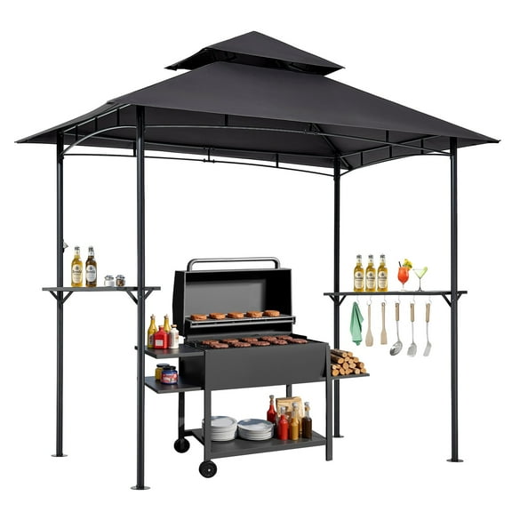 Hyxoo 8'x5' Grill Gazebo Outdoor Grill Canopy BBQ Shelter Tent w/ Shelves Hooks