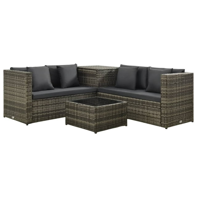 vidaXL Ensemble de Salon de Jardin 4 Pcs avec Coussins en Rotin Poly Gris