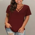 thumbnail image 2 of Wxjgog Plus Size Tops for Women Summer Short Sleeve Sexy V Neck Criss Cross T-Shirt Tunic Casual Loose Soft Tee Shirt(L-5XL), 2 of 7