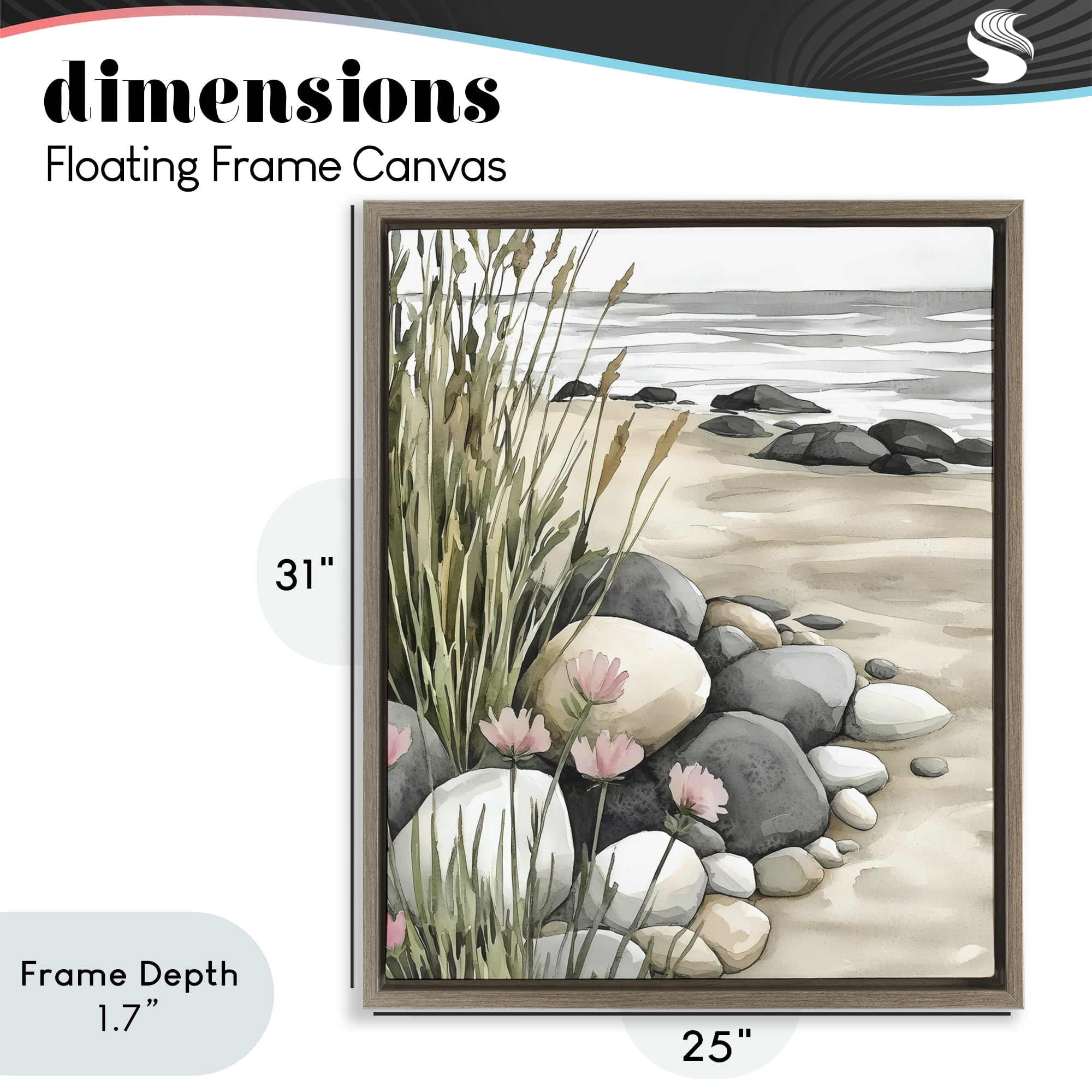 Stupell Industries Coastal Calm Pebbles Brown Framed Floater Canvas Wall Art, design by Riley B