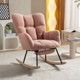 thumbnail image 3 of S-HOME Teddy Fabric Rocking Chair with Adjustable Footstool, High Backrest and Storage Pocket for Versatile Indoor Use, Pink, 3 of 19
